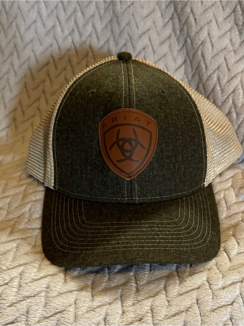 Ariat Olive Green Front with Tan Mesh Leather Logo Cap